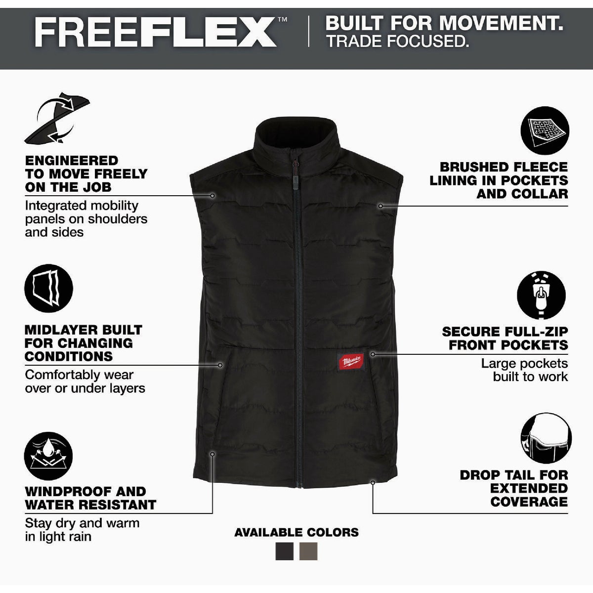 Milwaukee FREEFLEX Men's 2XL Black Lightweight Insulated Vest Image 2