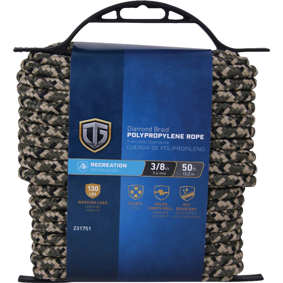 Richelieu 3/8 In. x 50 Ft. Camouflage Diamond Braid Polypropylene Rope