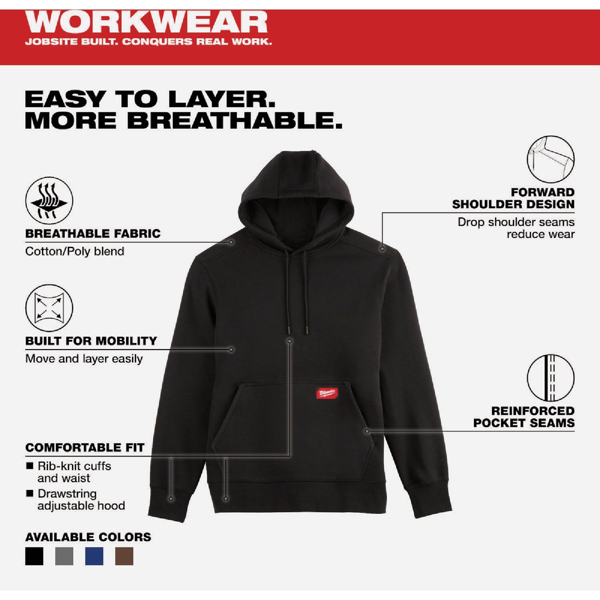 Milwaukee FREEFLEX Large Black Midweight Pullover Hooded Sweatshirt Image 2