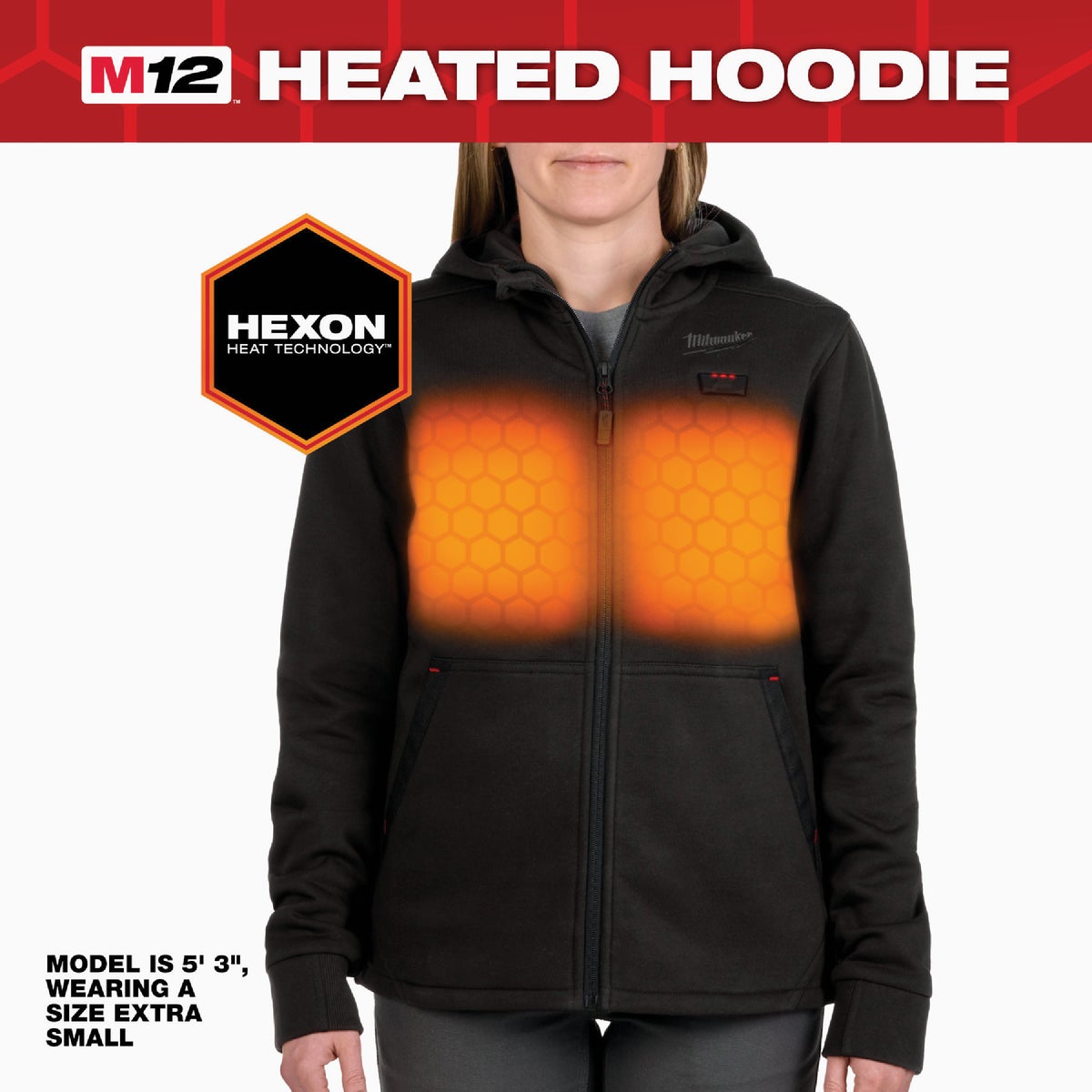 Milwaukee M12 Women's Large Black Full-Zip Heated Hoodie Kit Image 2