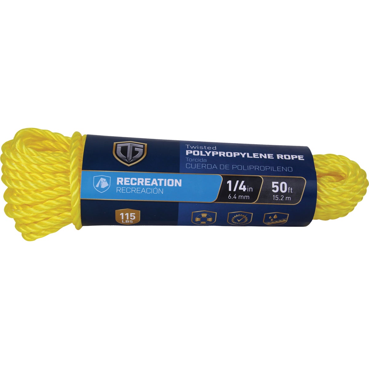 TruGuard 1/4 In. x 50 Ft. Yellow Twisted Polypropylene Rope