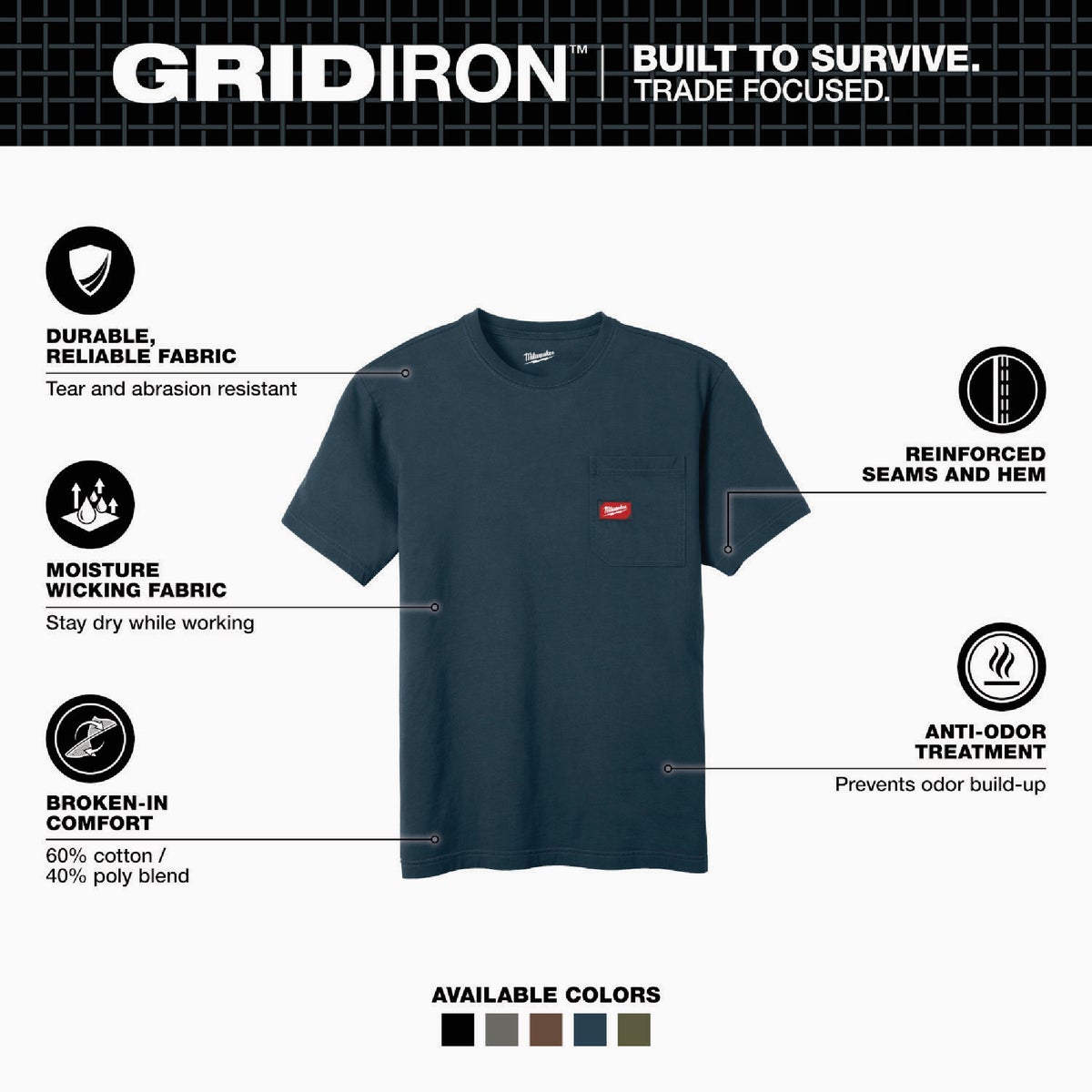 Milwaukee GridIron Men's XL Blue Short Sleeve Pocket T-Shirt Image 2