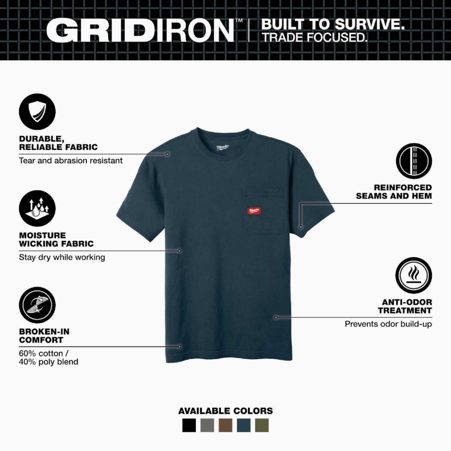 Milwaukee GridIron Men's 2XL Blue Short Sleeve Pocket T-Shirt Image 2