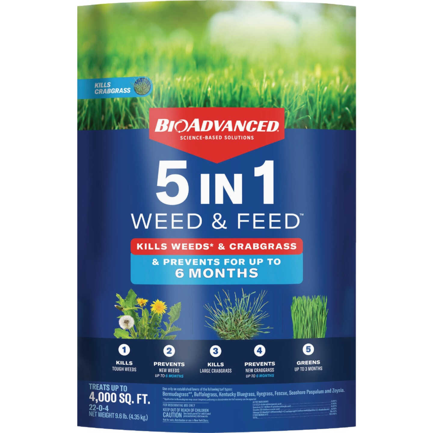 BioAdvanced 5-In-1 Weed & Feed 9.6 Lb. 4000 Sq. Ft. Lawn Fertilizer with Weed Killer Image 1