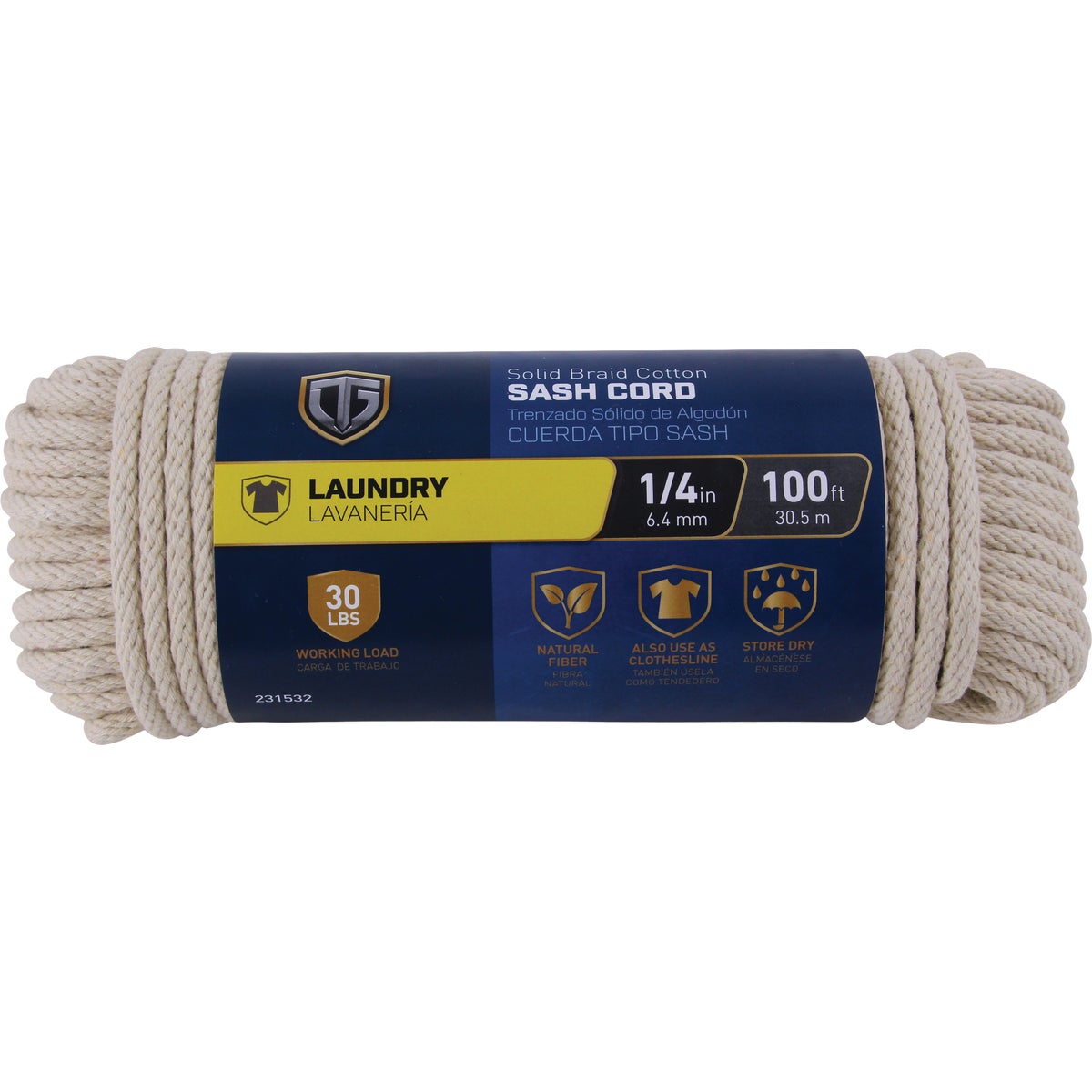 TruGuard 1/4 In. x 100 Ft. Natural Solid Braid Cotton Sash Cord