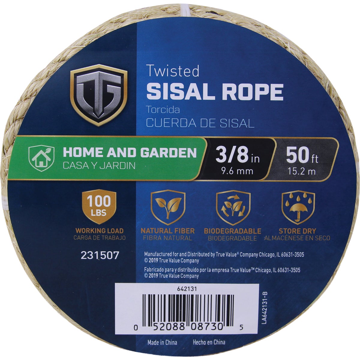 TruGuard 3/8 In. x 50 Ft. Natural Twisted Sisal Rope