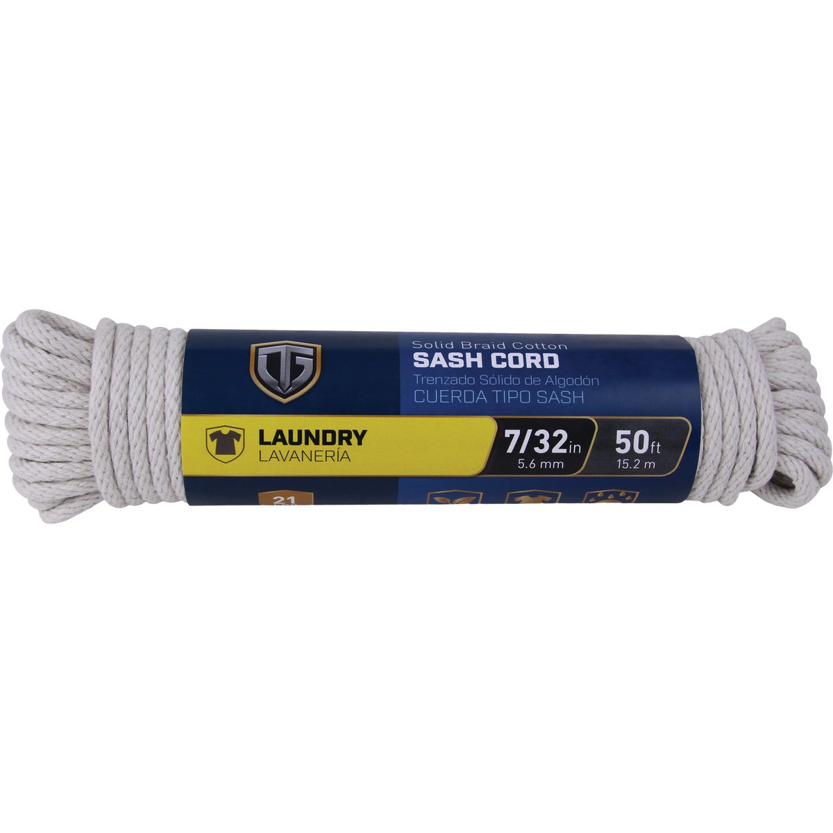 TruGuard 7/32 In. x 50 Ft. Natural Solid Braid Cotton Sash Cord