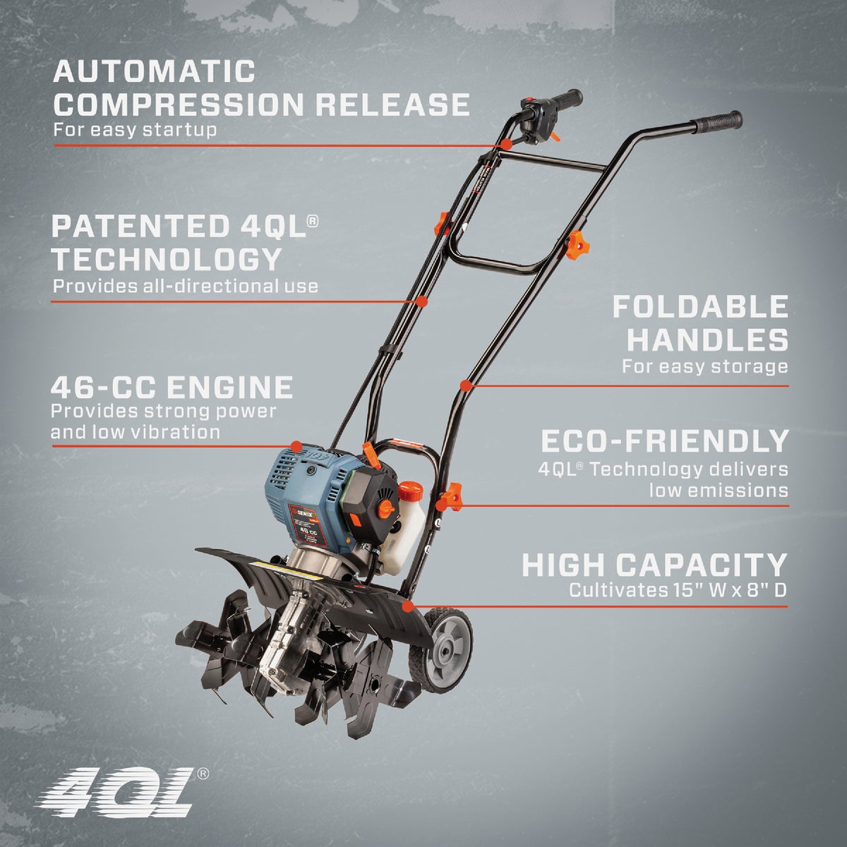 Senix 46cc Gas Tiller Cultivator Image 2