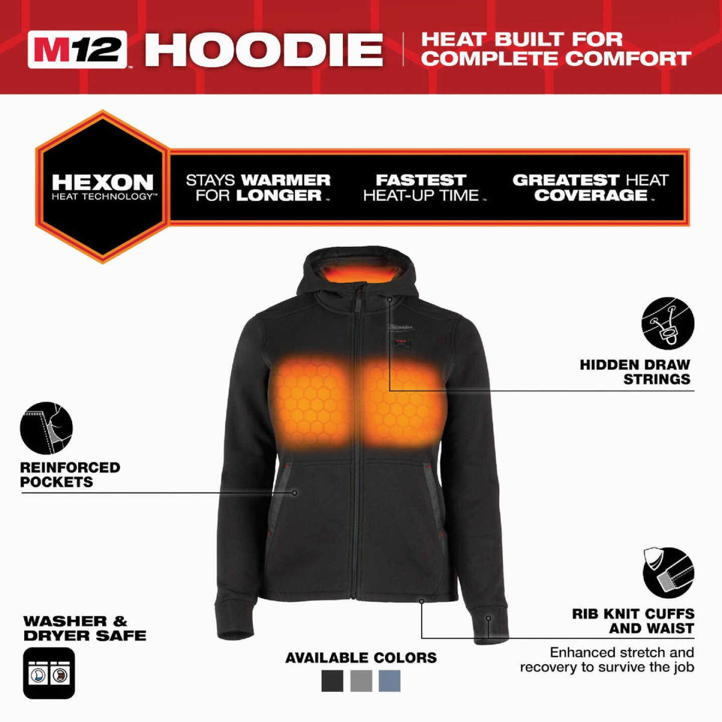 Milwaukee M12 Women's Medium Black Full-Zip Heated Hoodie Kit Image 3