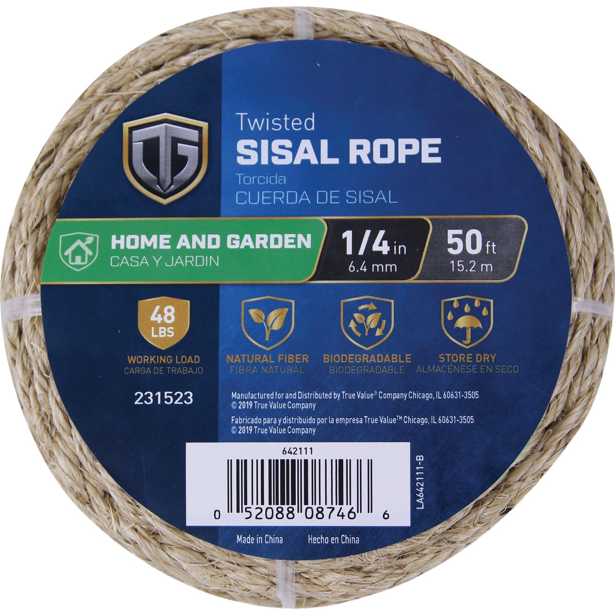 TruGuard 1/4 In. x 50 Ft. Natural Twisted Sisal Rope