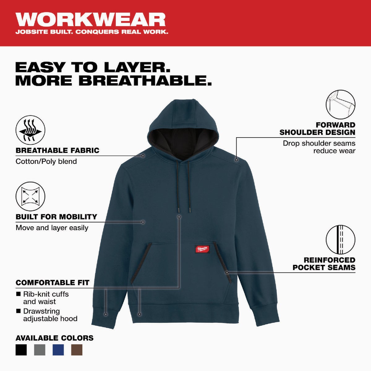 Milwaukee FREEFLEX 2XL Blue Midweight Pullover Hooded Sweatshirt Image 2
