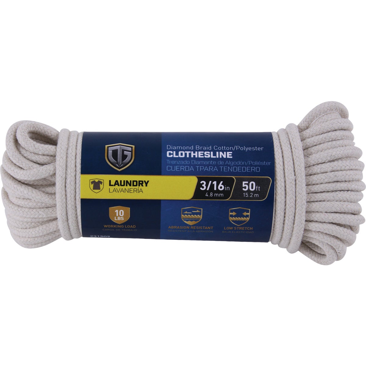 TruGuard 3/16 In. x 50 Ft. Diamond Braid Cotton Polyester Clothesline
