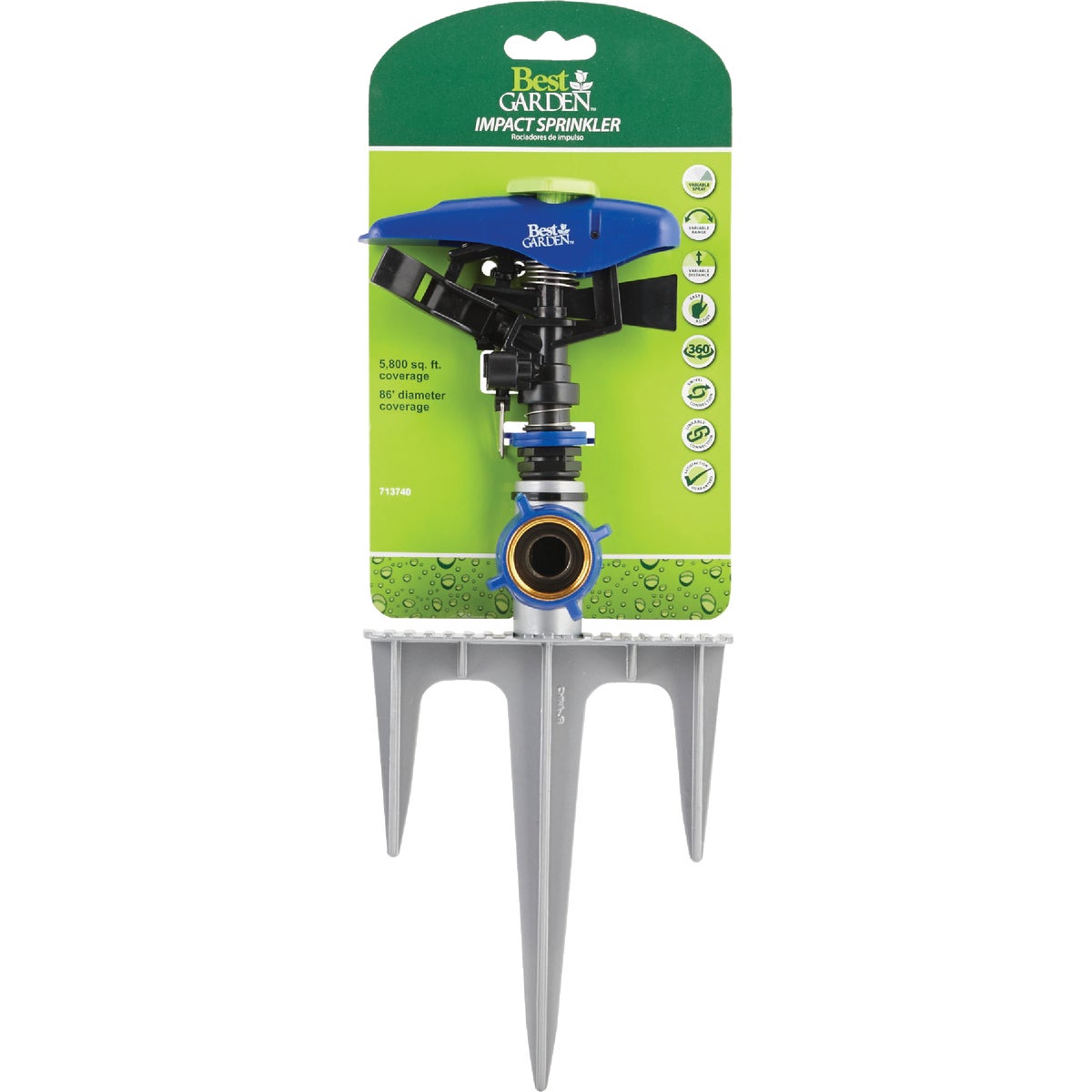 Best Garden Poly & Metal 5800 Sq. Ft. Triple Spike Impulse Sprinkler Image 2