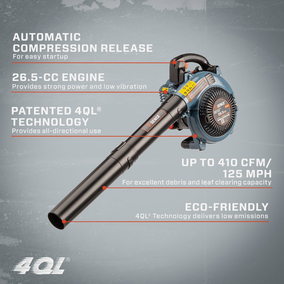 Senix 4QL 26.5cc 4-Cycle Handheld Gas Powered Leaf Blower Image 2