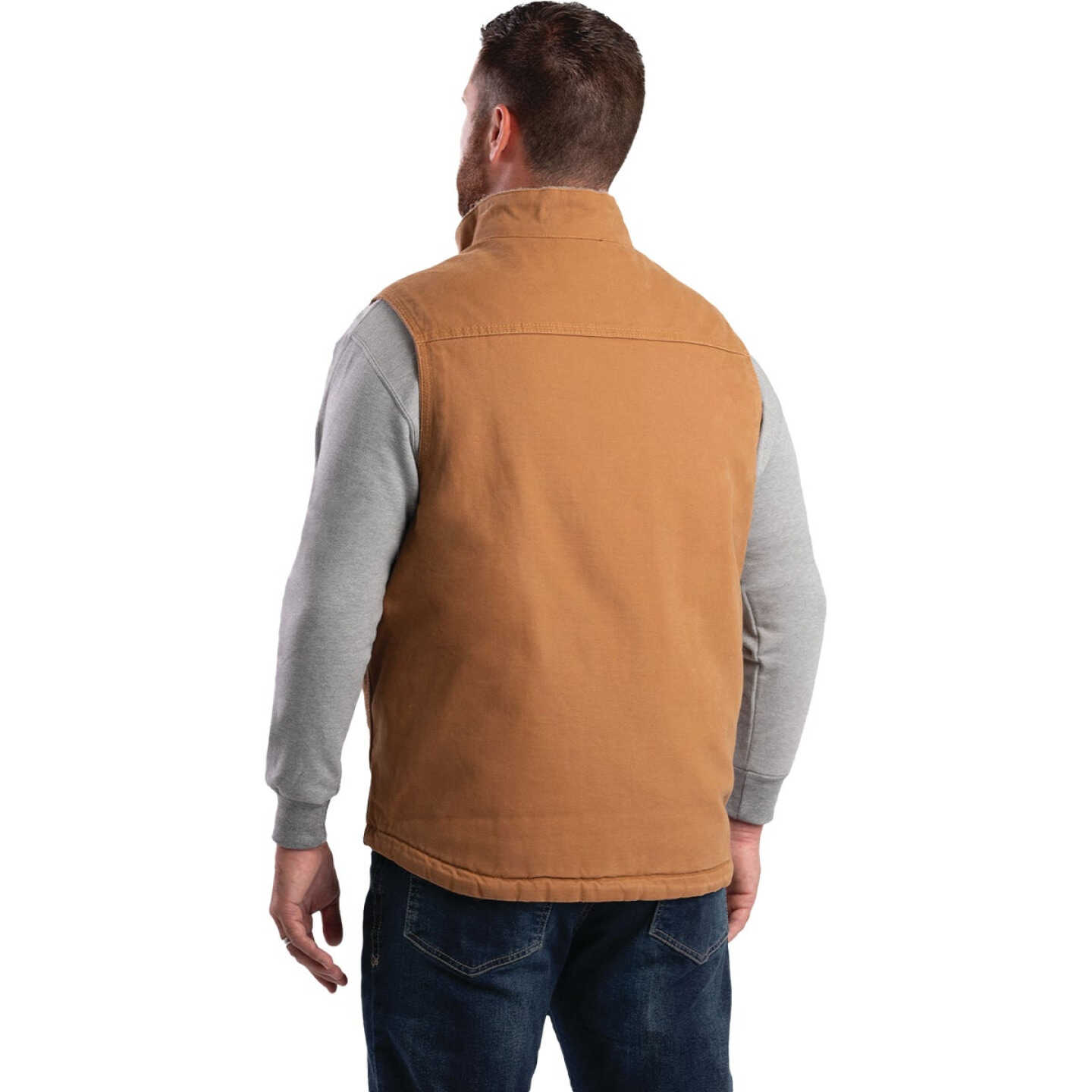 Berne Heartland Men's Large Brown Sherpa-Lined Washed Duck Vest Image 6