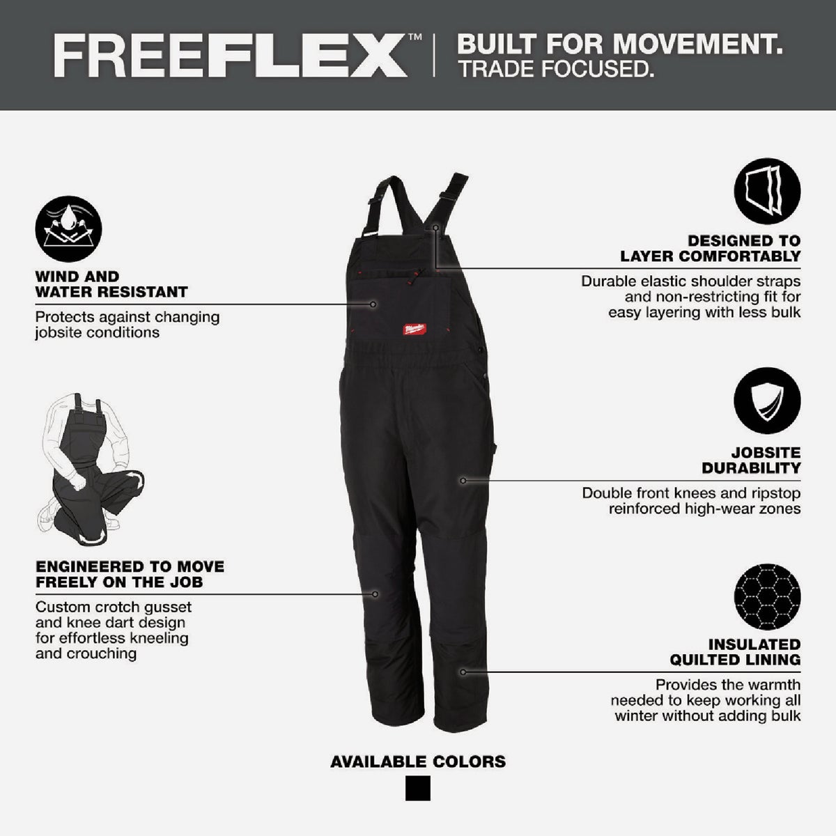 Milwaukee FREEFLEX Men's 3XL Black Insulated Bib Overalls Image 2