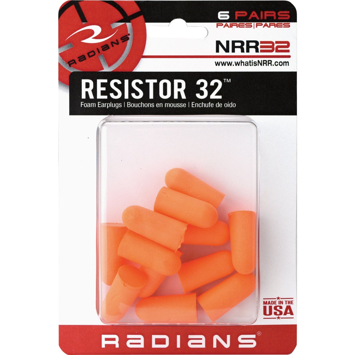 Radians Resistor 32 dB Disposable Foam Cordless Earplugs (6-Pack)