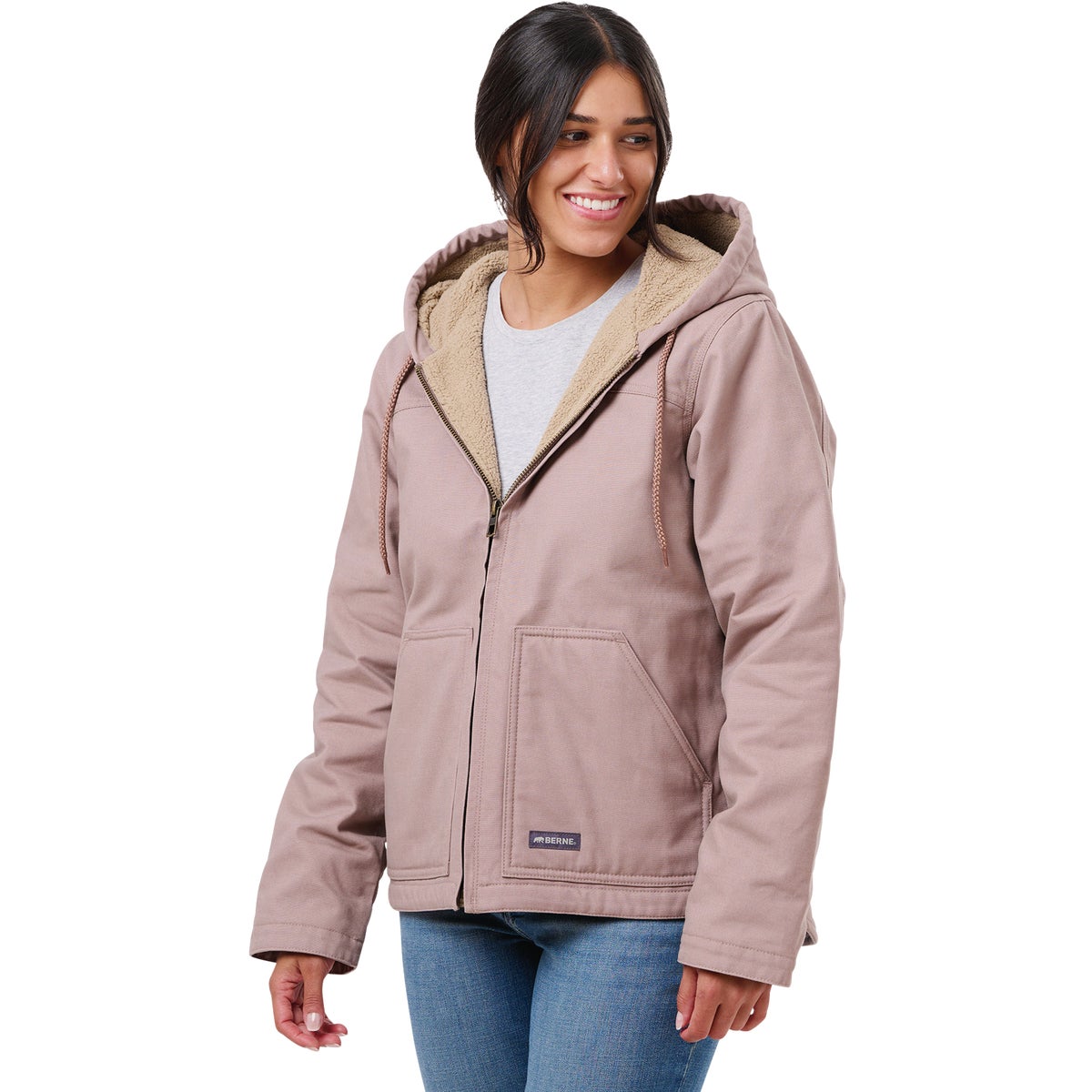 Berne Women's Medium Antler Sherpa-Lined Softstone Duck Hooded Jacket