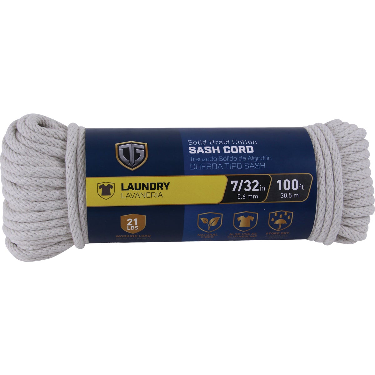 TruGuard 7/32 In. x 100 Ft. Natural Solid Braid Cotton Sash Cord