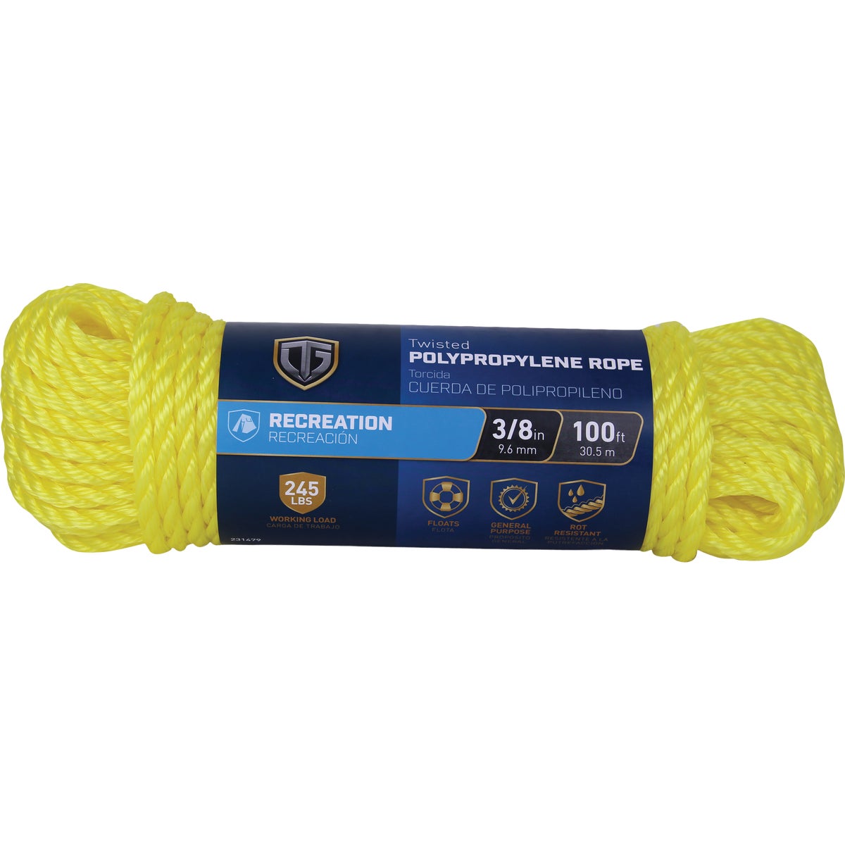 TruGuard 3/8 In. x 100 Ft. Yellow Twisted Polypropylene Rope