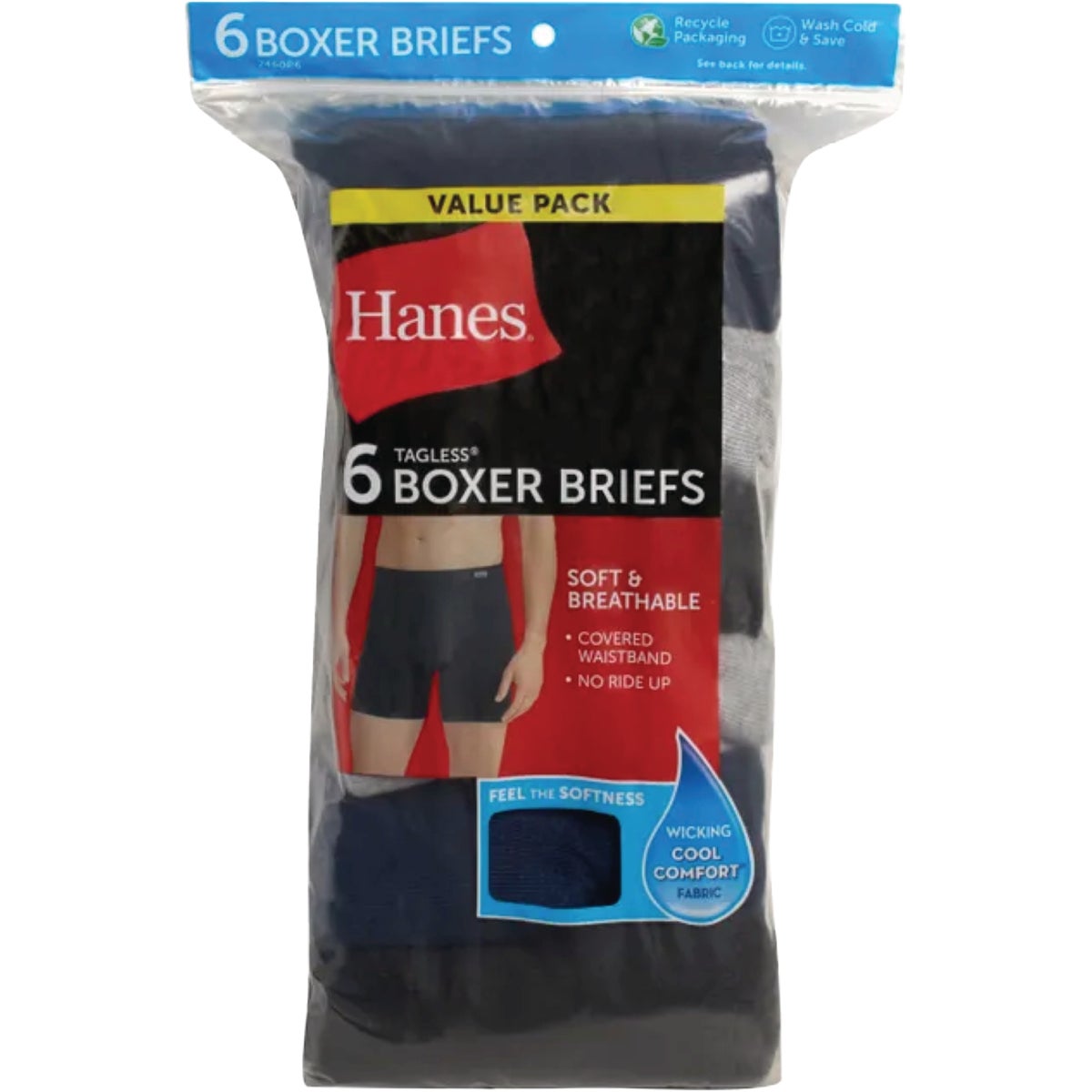 Hanes Men's S Black/Gray/Blue Boxer Briefs (6-Pack)