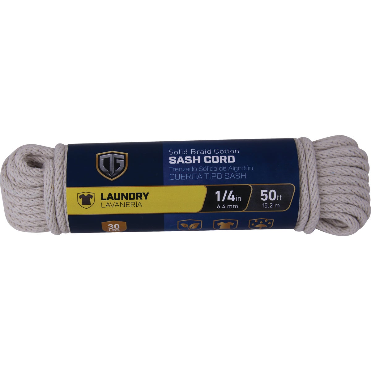 TruGuard 1/4 In. x 50 Ft. Natural Solid Braid Cotton Sash Cord