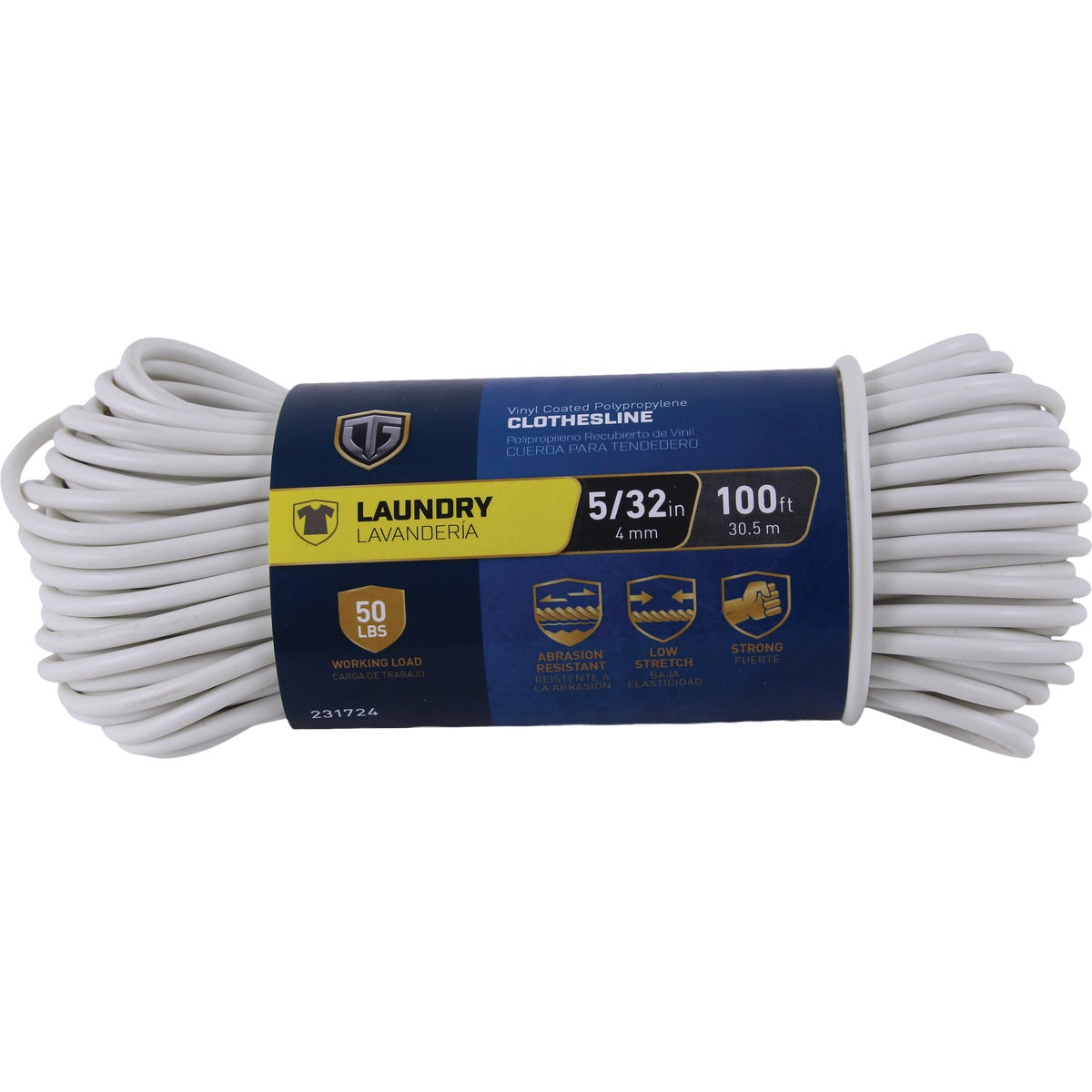 TruGuard 5/32 In. x 100 Ft. White PVC Coated Polypropylene Clothesline