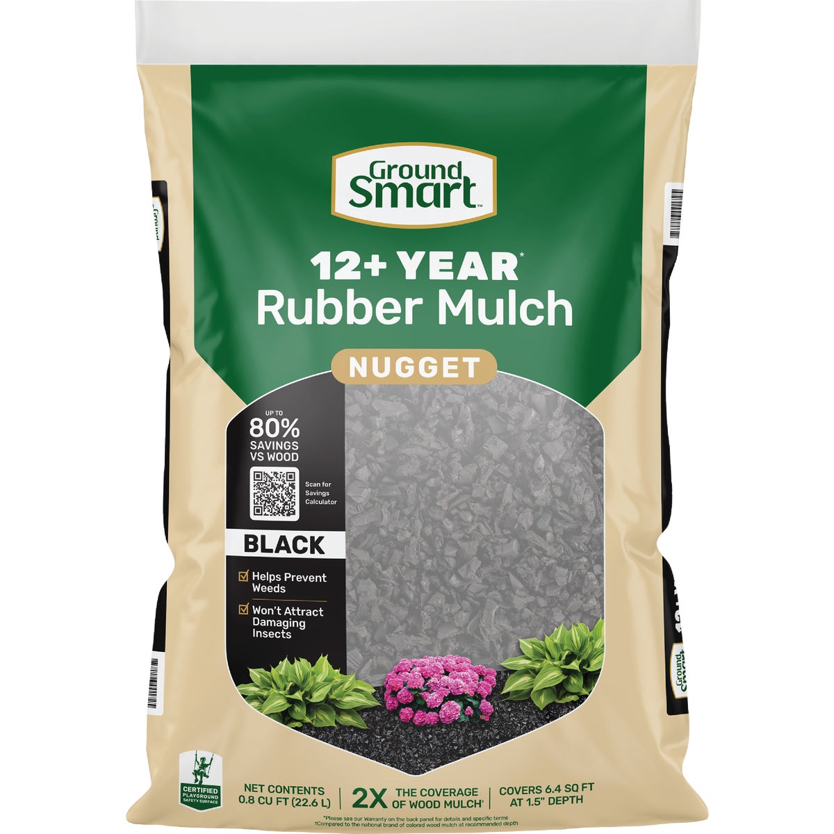 GroundSmart 0.8 Cu. Ft. Black Recycled Nugget Rubber Mulch Image 1