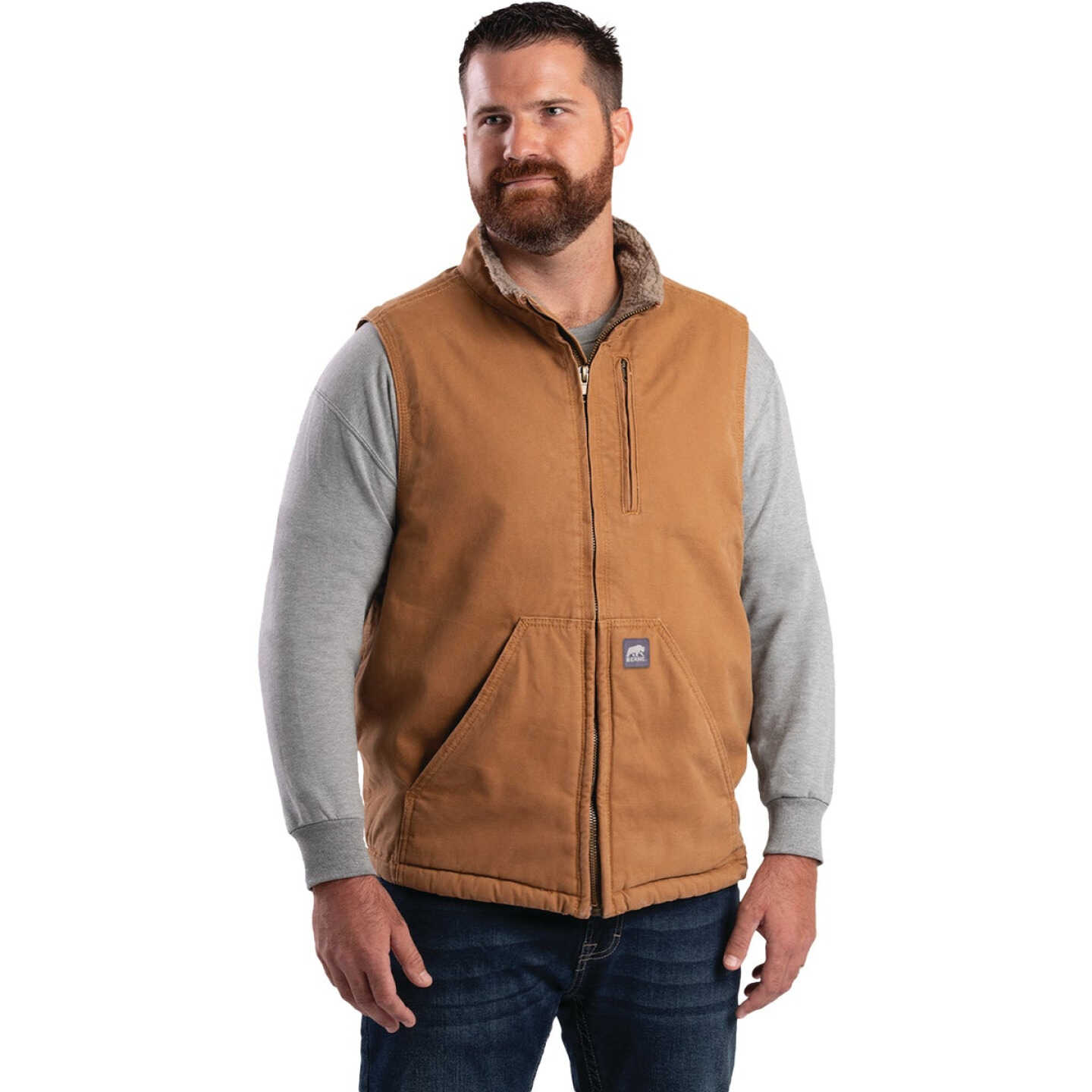 Berne Heartland Men's 2XL Brown Sherpa-Lined Washed Duck Vest Image 1