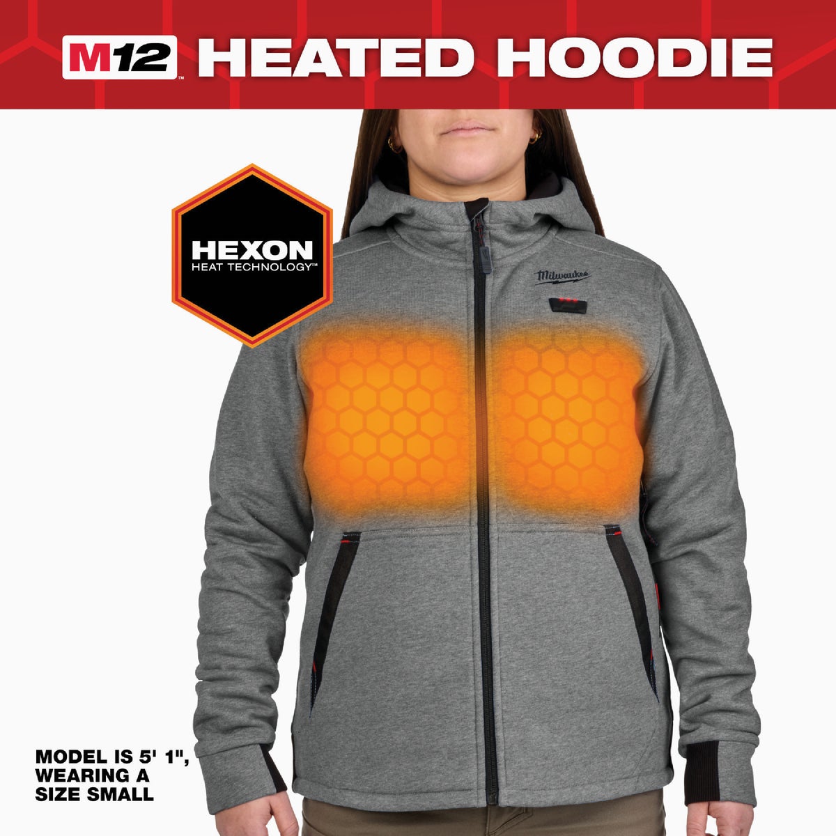 Milwaukee M12 Women's Large Gray Full-Zip Heated Hoodie Kit Image 3