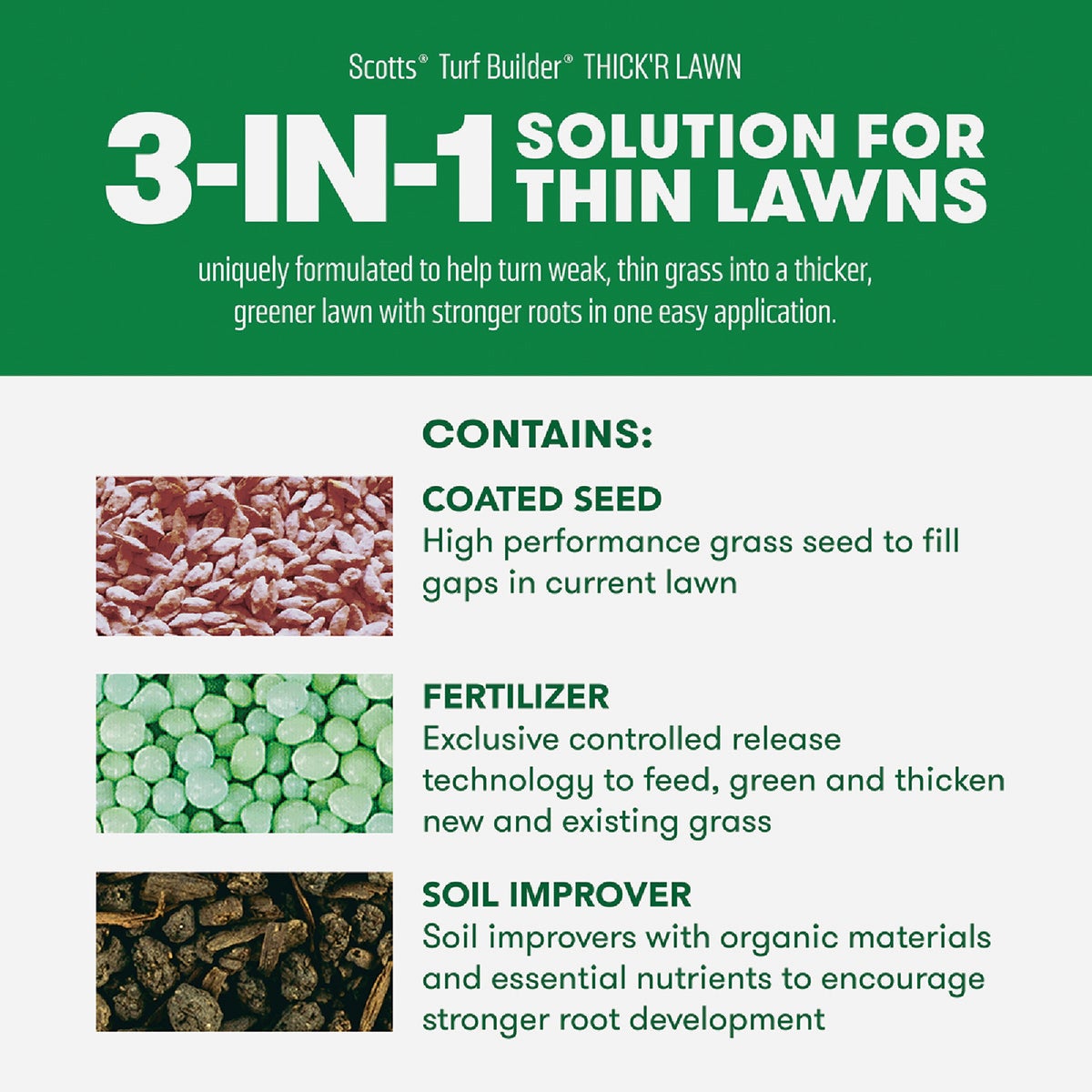 Scotts Turf Builder Thick'R Lawn 40 Lb. 4000 Sq. Ft. Patch & Repair For Bermudagrass Grass Seed, Fertilizer, and Soil Improver Combination Image 2