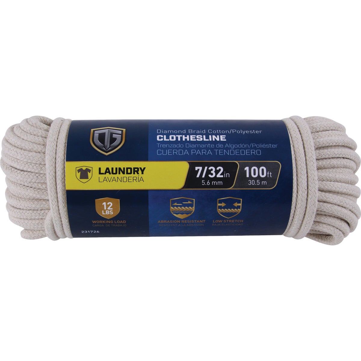TruGuard 7/32 In. x 100 Ft. Diamond Braid Cotton Polyester Clothesline