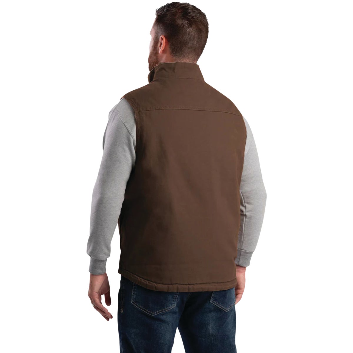 Berne Heartland Men's Medium Bark Sherpa-Lined Washed Duck Vest Image 5