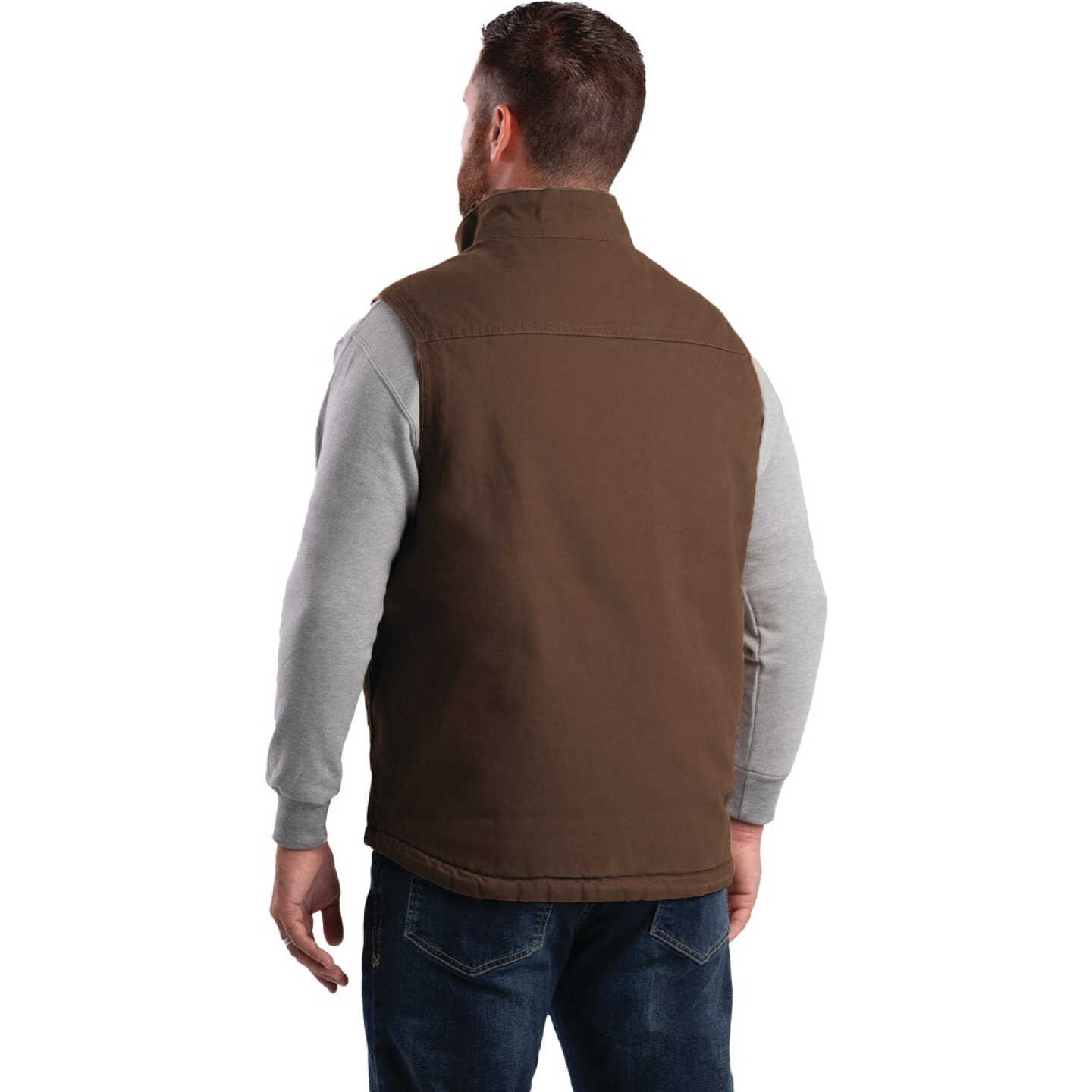Berne Heartland Men's Medium Bark Sherpa-Lined Washed Duck Vest Image 6