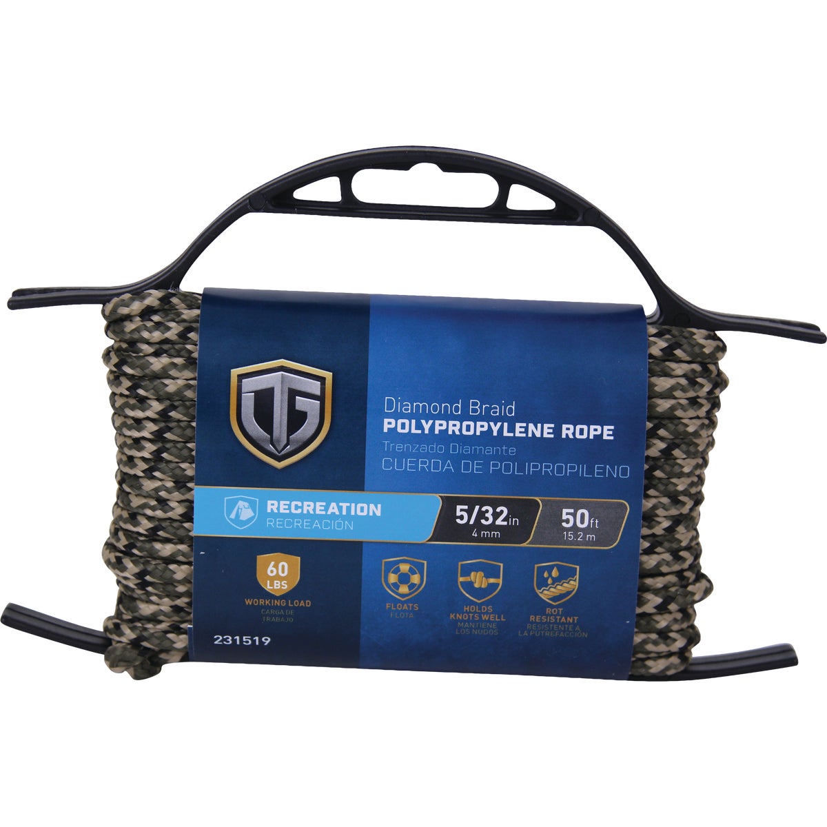 TruGuard 5/32 In. x 50 Ft. Camouflage Diamond Braid Polypropylene Rope