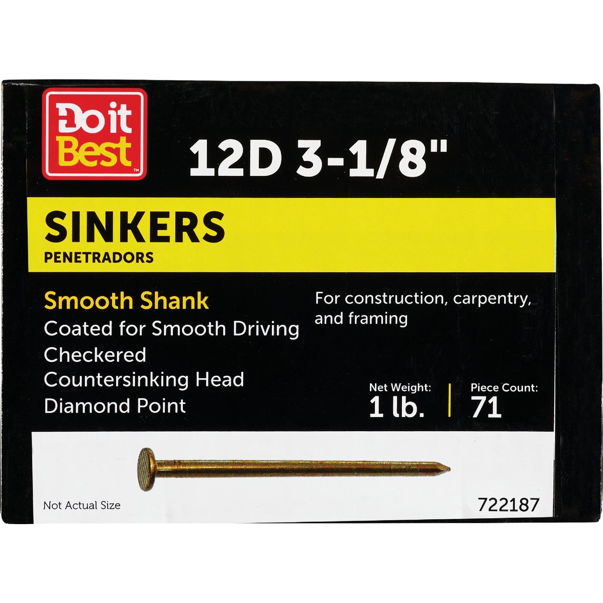 Grip-Rite 3-1/8 In. 12d x 10 ga Smooth Shank Checkered Head Vinyl Coated Sinker Nail (81-Count)
