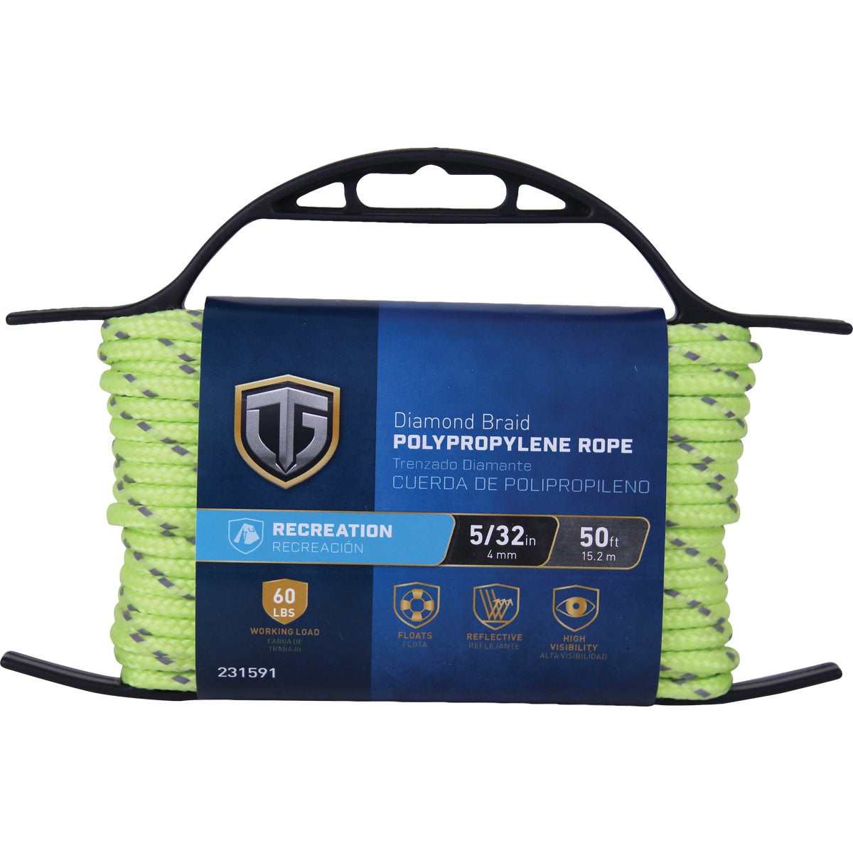 TruGuard 5/32 In. x 50 Ft. Reflective Yellow Diamond Braid Polypropylene Rope