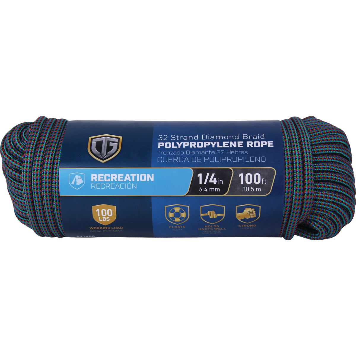 TruGuard 1/4 In. x 100 Ft. Crystal Waters 32 Strand Diamond Braid Polypropylene Rope