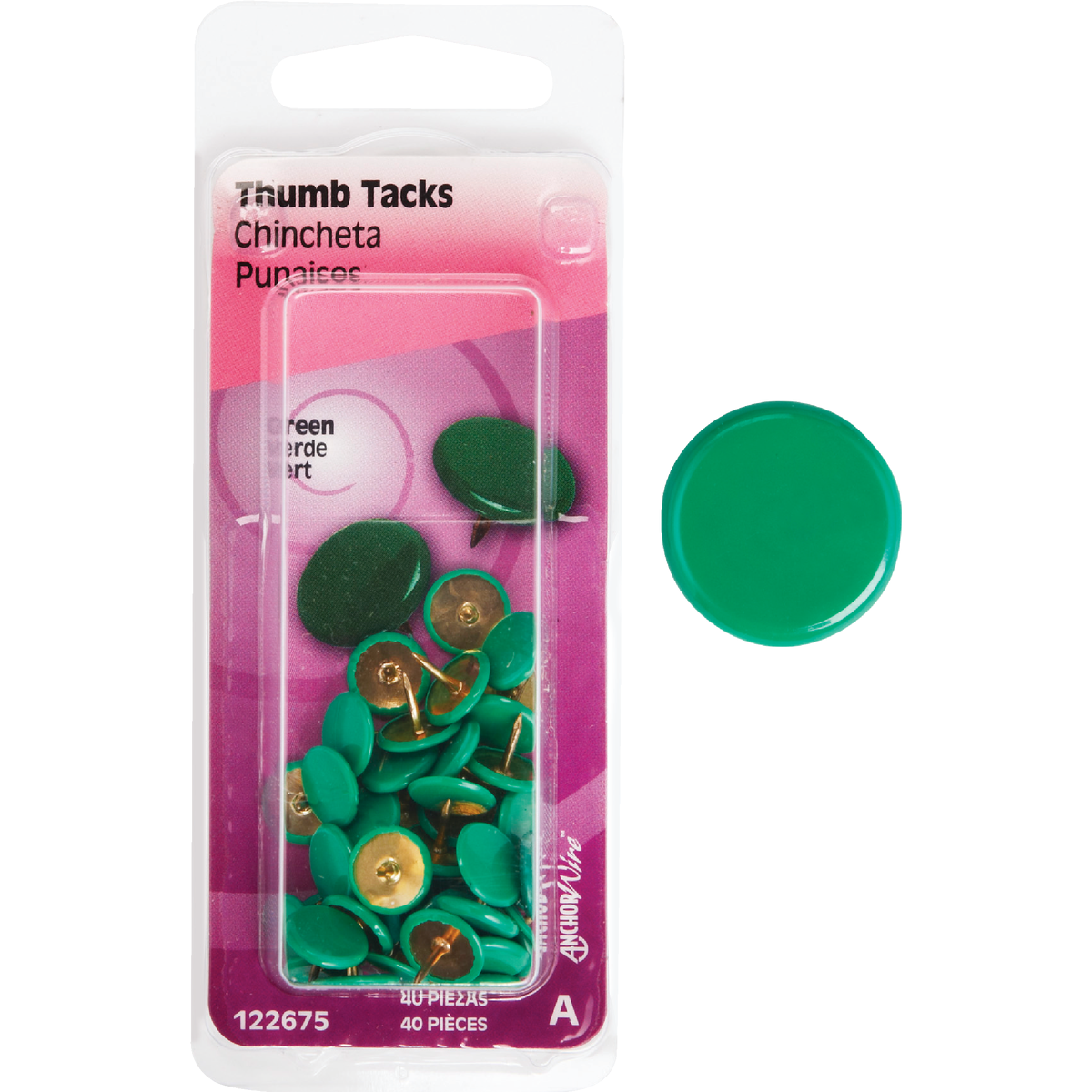 Hillman Anchor Wire Green 23/64 In. x 15/64 In. Thumb Tack (40-Count)