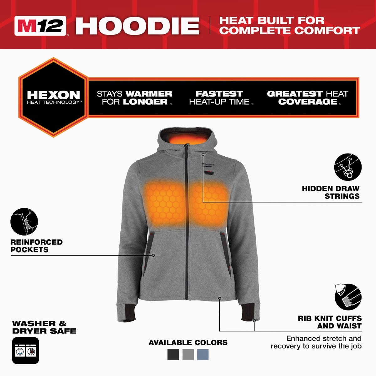 Milwaukee M12 Women's Medium Gray Full-Zip Heated Hoodie Kit Image 4