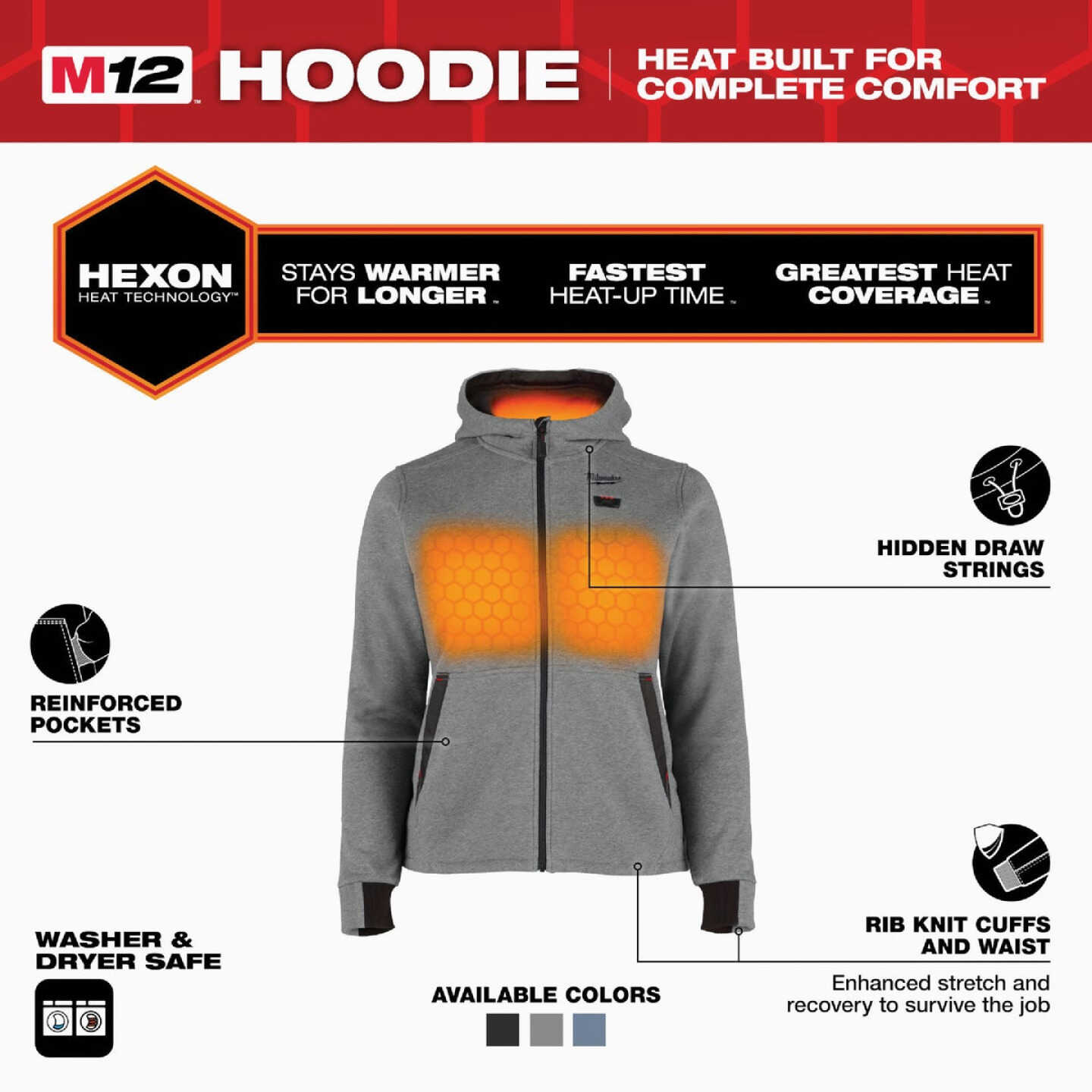 Milwaukee M12 Women's Medium Gray Full-Zip Heated Hoodie Kit Image 4