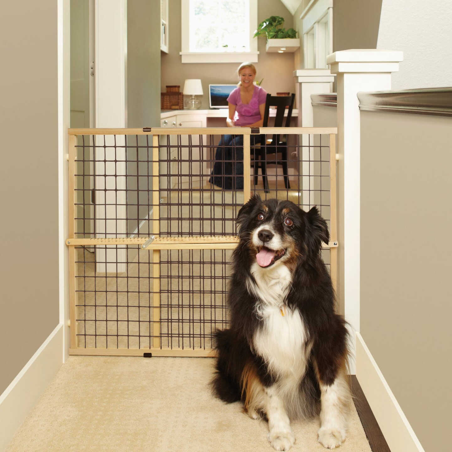 MyPet Extra-Wide Brown Wire Mesh Pet Gate Image 1