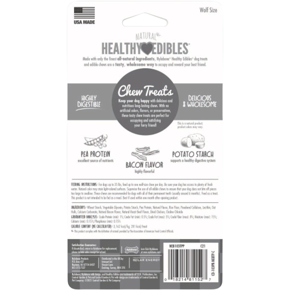 Nylabone Healthy Edibles All-Natural Bacon Medium Dog Chew Treats (2-Count) Image 2