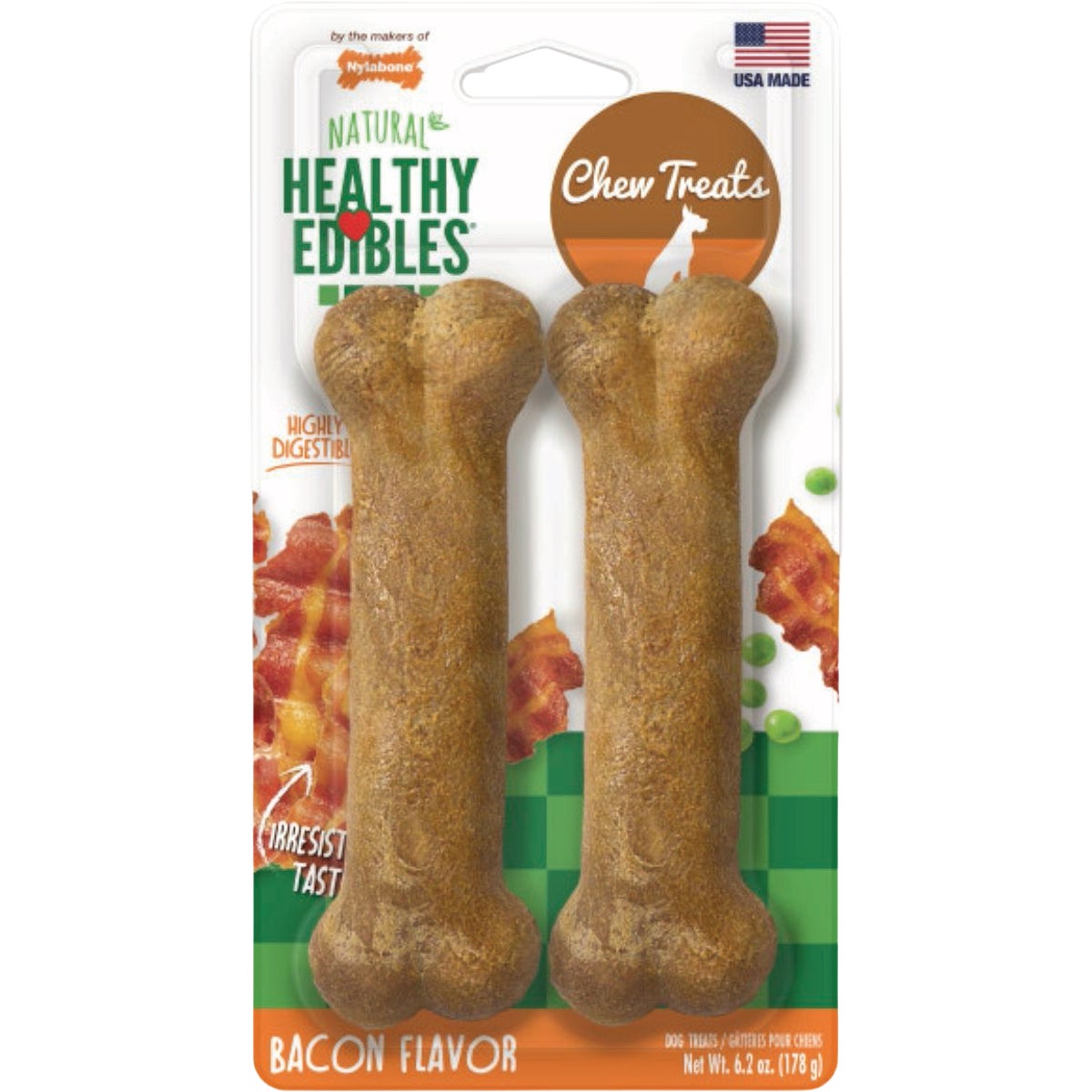Nylabone Healthy Edibles All-Natural Bacon Medium Dog Chew Treats (2-Count)