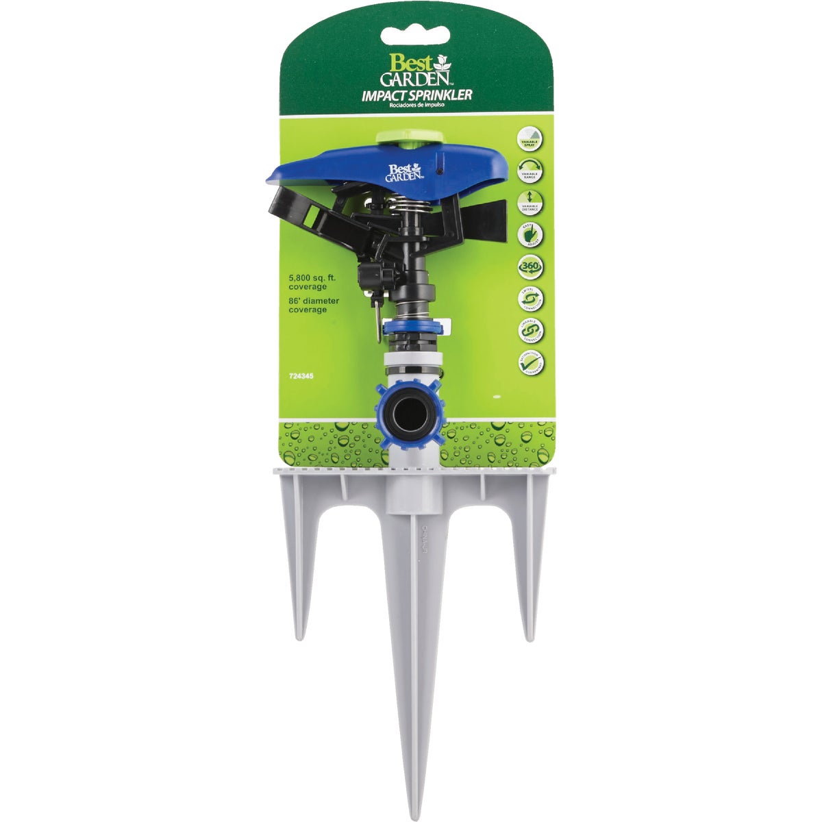 Best Garden Poly 5800 Sq. Ft. Triple Spike Impulse Sprinkler Image 2