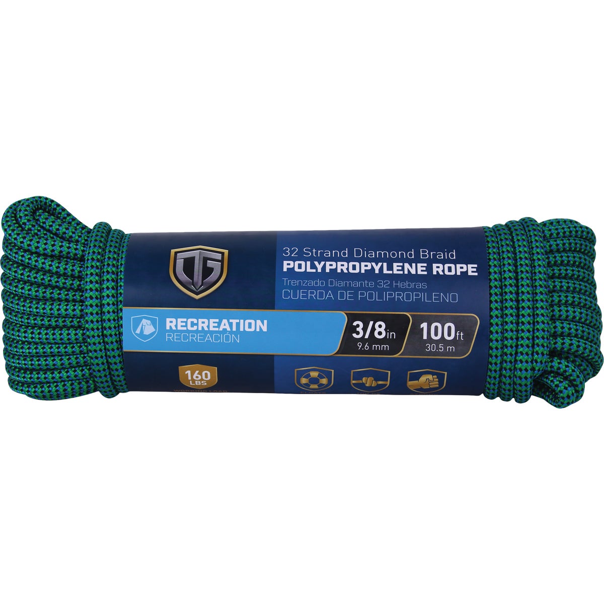 TruGuard 3/8 In. x 100 Ft. Waterfall 32 Strand Diamond Braid Polypropylene Rope