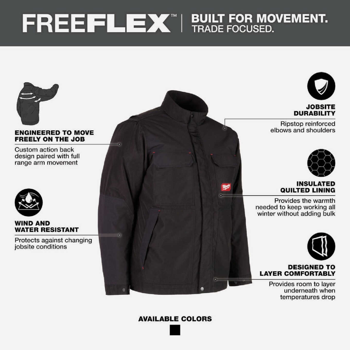 Milwaukee FREEFLEX Men's XL Black Insulated Jacket Image 2