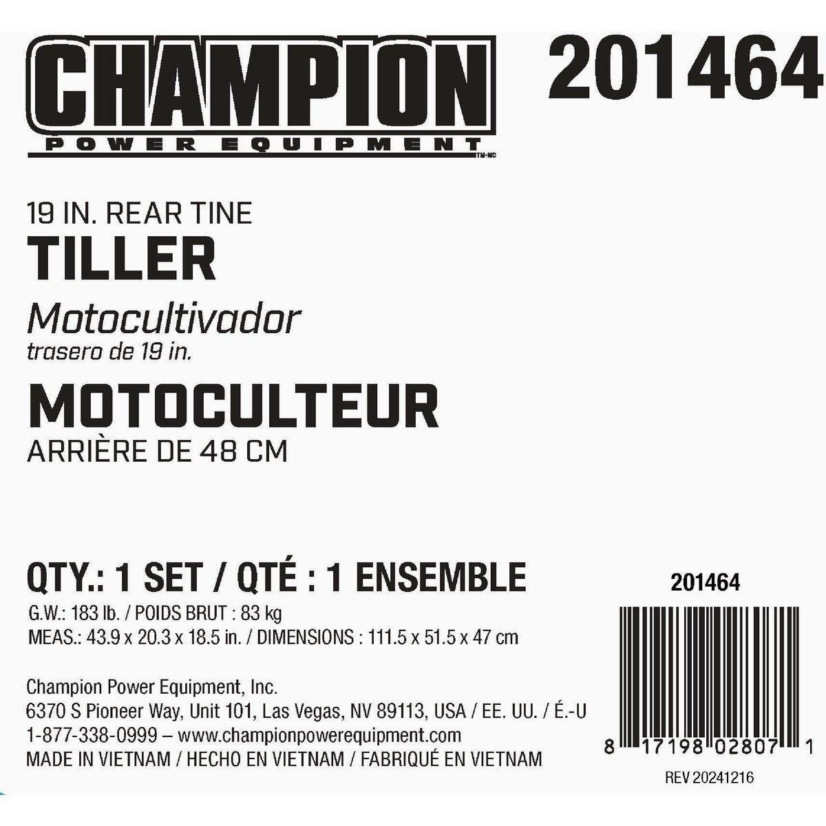 Champion 19 In. 212cc Rear Tine Tiller Image 2