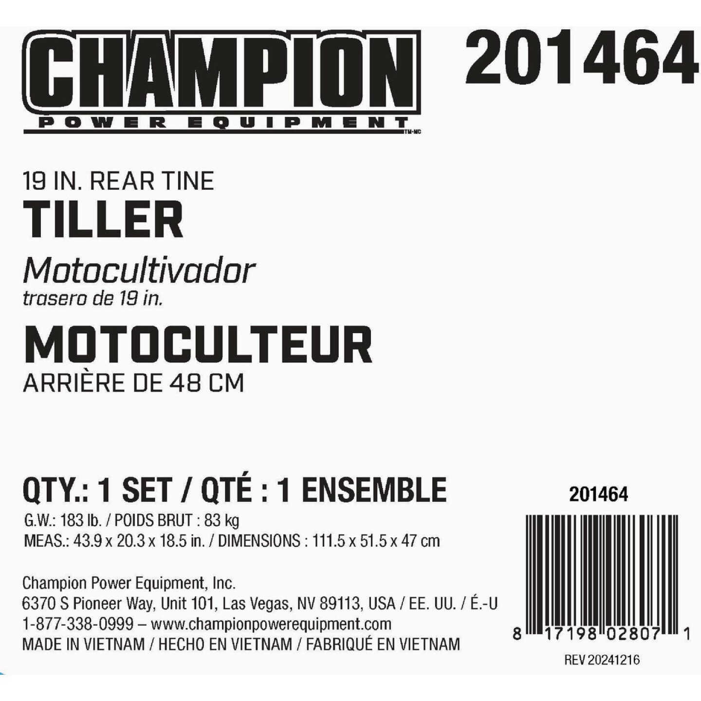 Champion 19 In. 212cc Rear Tine Tiller Image 2
