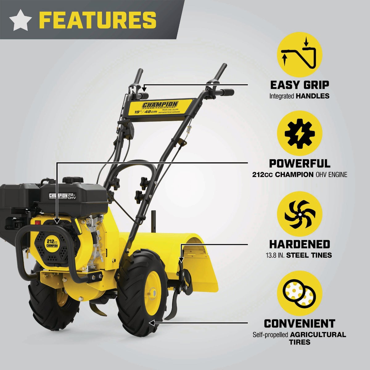 Champion 19 In. 212cc Rear Tine Tiller Image 4
